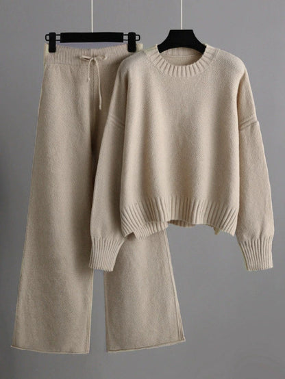 Casual Knitted Suit Pants Women's Version Loose Sweater Wide-Leg Pants Two-Piece Set