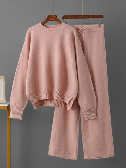 Casual Knitted Suit Pants Women's Version Loose Sweater Wide-Leg Pants Two-Piece Set